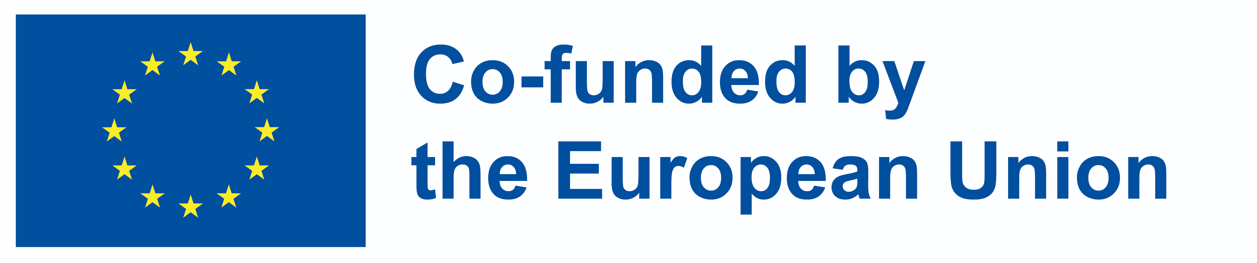 Der blaue Text 'o-funded Europe' steht auf weißem Hintergrund.