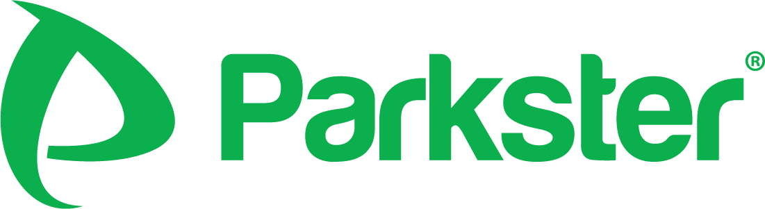 Das Bild zeigt das 'Parkste' Logo in Grün auf schwarzem Hintergrund, mit einer blattartigen Form und dem Wort 'Parkste' in fetter, serifenloser Schrift.