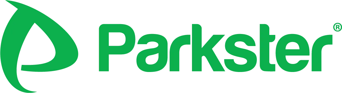 Das Bild zeigt das 'Parkste' Logo in Grün auf schwarzem Hintergrund, mit einer blattartigen Form und dem Wort 'Parkste' in fetter, serifenloser Schrift.