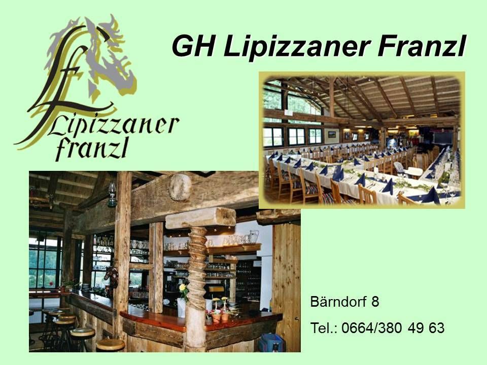GH Lipizzaner Franzl bietet ein rustikales Interieur mit Holzbalken, einer Bar und einem Speisebereich. Die Adresse lautet Barndorf 8 und die Telefonnummer ist 0664/380 49 6.