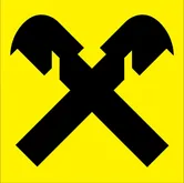Ein schwarzes X-förmiges Symbol auf gelbem Hintergrund, das gekreuzte Hämmern ähnelt.