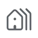 Ein Logo für ein Haus mit einem großen Fenster in der Mitte auf schwarzem Hintergrund