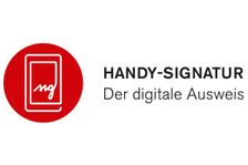 Ein rotes kreisförmiges Logo mit dem Wort 'Handy' auf weißem Hintergrund. Das Logo trägt die Aufschrift 'Handy-Signg', darunter steht 'Der digitale Aus'.