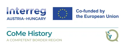 Das Bild zeigt die EU-Flagge mit Sternen, Text, der Co-Fund the Eugary liest, und eine grüne Linie unter dem Wort Geschichte und Bestellregion.