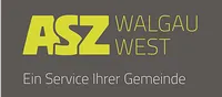 Ein schwarzer Hintergrund mit einem gelben Logo, das 'ASZ Walgau West' darauf steht. Darunter steht 'Ein Service Ihrer Gemeinde' in weißem Text.