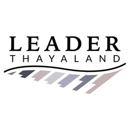 Das Logo von Leader Thailand, auf weißem Hintergrund dargestellt, zeigt ein Wellendesign in verschiedenen Grau- und Schwarztönen. Die Worte 'Leader Thailand' sind in fetten, großgeschriebenen Buchstaben geschrieben.