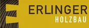 Ein gelber Hintergrund mit dem Wort Erlinger Holzbau in Schwarz geschrieben. Das Wort Holzbau steht unter Erlinger. Der Hintergrund ist leicht strukturiert.