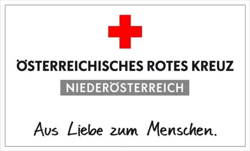 Das Bild zeigt das Logo des Österreichischen Roten Kreuzes in Niederösterreich mit einem roten Kreuzsymbol. Darunter steht 'Aus Liebe zum Menschen', was 'Aus Liebe zum Menschen' bedeutet.