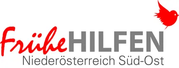 Das Logo für Freie Hilfe Niederosterreich Süd-Ost, mit einem roten Vogel und Text in Rot und Grau.