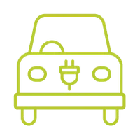 Eine gelbe Auto-Ikone mit einem Elektrostecker auf der Motorhaube vorne.