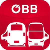 Das Bild zeigt einen roten Hintergrund mit den weissen Buchstaben OBB über zwei weissen Bus-Symbolen.