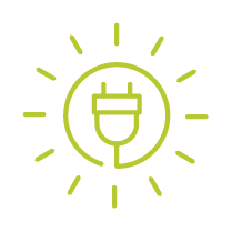 Ein Symbol einer Sonne mit einem Stecker darin, das Energie oder eine Stromquelle darstellt.