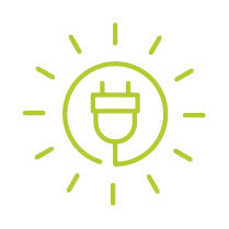 Ein Symbol einer Sonne mit einem Stecker darin, das Energie oder eine Stromquelle darstellt.