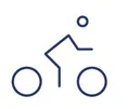 Eine einfache Illustration einer Person, die ein Fahrrad mit zwei Rädern fährt.