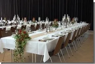 Dining Table, Furniture, Table, Dining Room, Indoors, Linen, Tablecloth, Reception Room, Tabletop, Restaurant