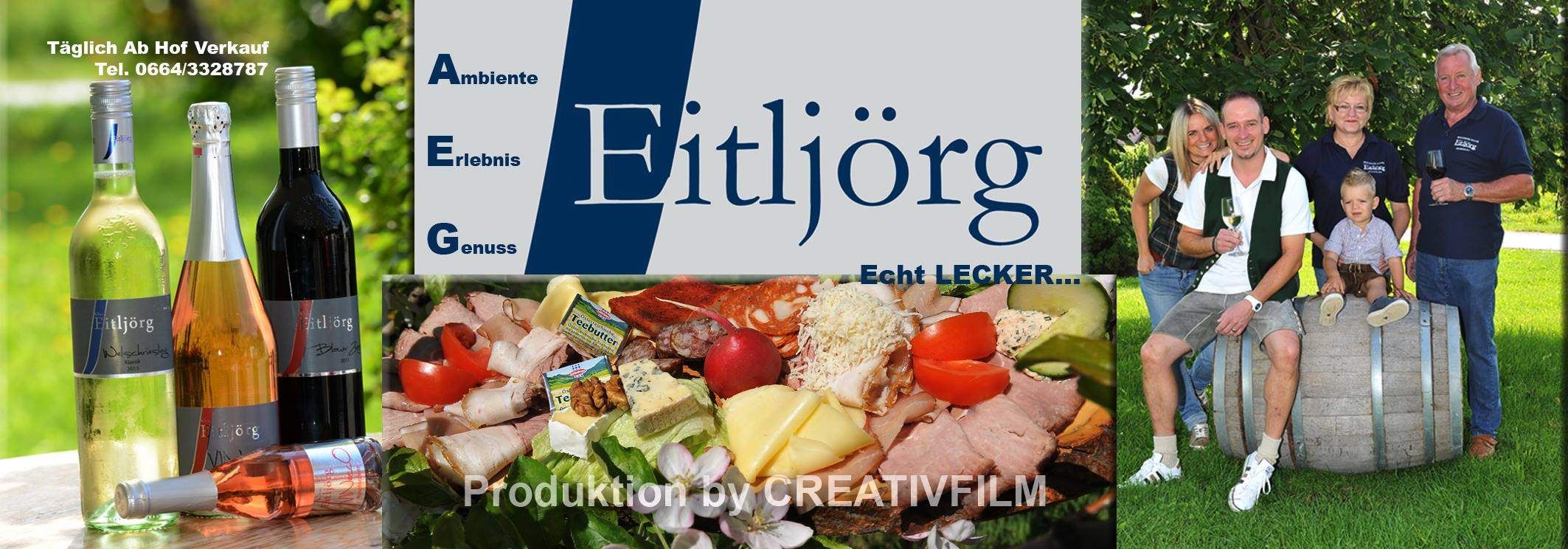 Eine Lebensmittelwerbung mit einer Auswahl an Fleisch, Käse und Gemüse. Der Text lautet 'Eitljorg Echt LECKER'. Produktion von CREATIVFILM.