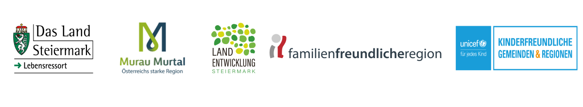 Drei Logos: Murau Murtal, Land Entwicklung Steiermark und UNICEF für jedes Kind.