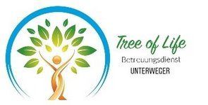 Logo für Tree of Life, ein Betreuungsdienst, mit einem Baum in der Mitte und grünen Blättern.