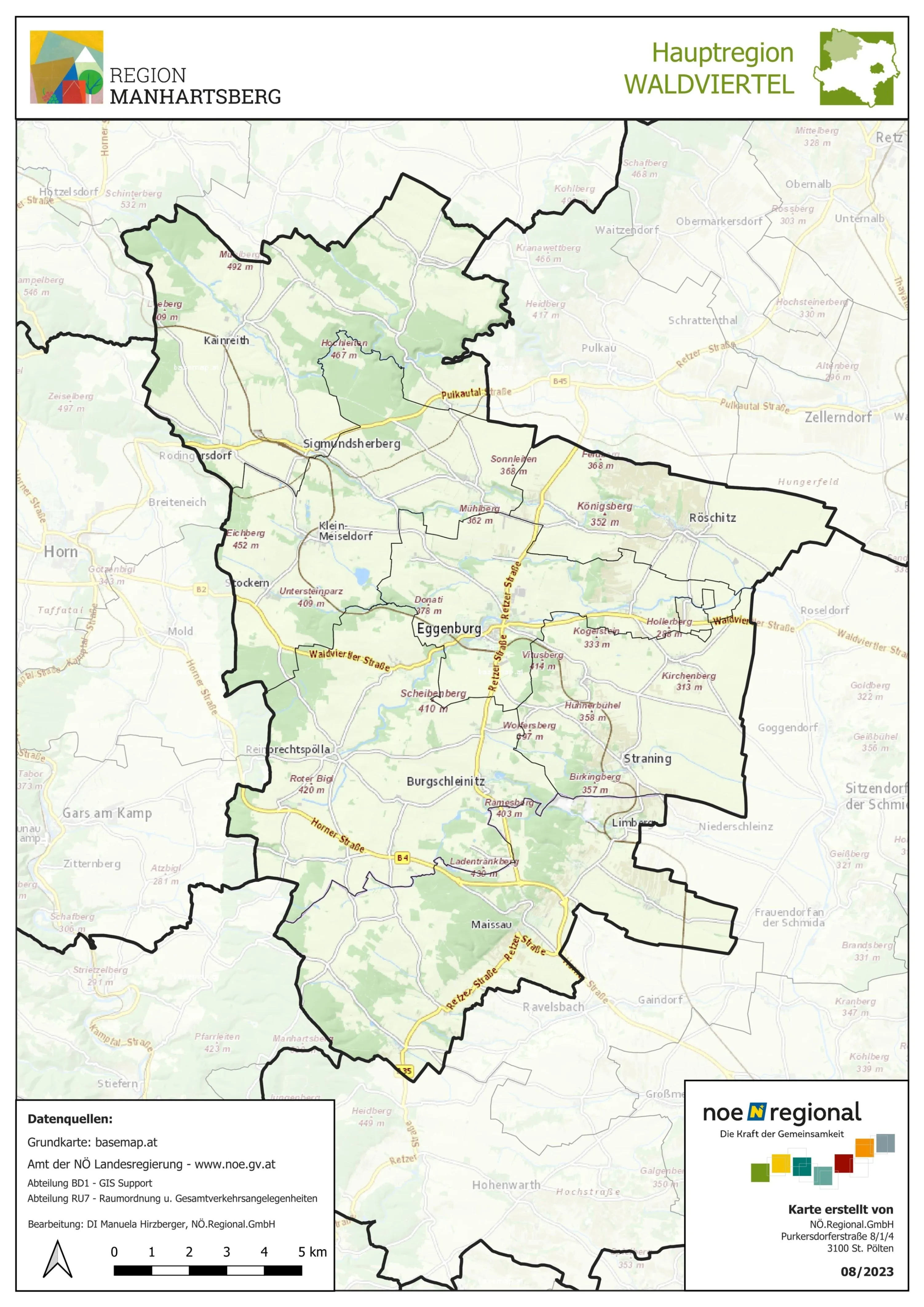 Karte der Gemeinde Burgschleinitz-Wärtöl in Österreich, die ihre geografische Lage und nächsten Städte hervorhebt. Die Karte enthält Bezeichnungen für Straßen, Parks und wichtige Wahrzeichen.
