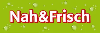 Der Markenname 'lah & Frisc' steht in großen roten Buchstaben auf einem grünen Hintergrund mit Wassertropfen.
