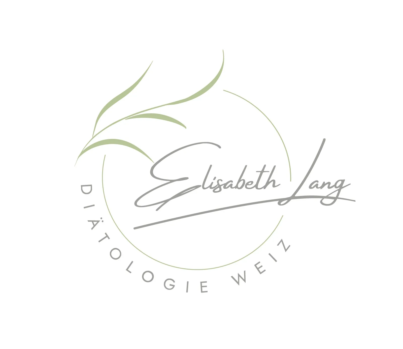 Ein Logo für eine Ernährungsberaterin namens Elisabeth Lang mit einem Blattdesign über dem Text.