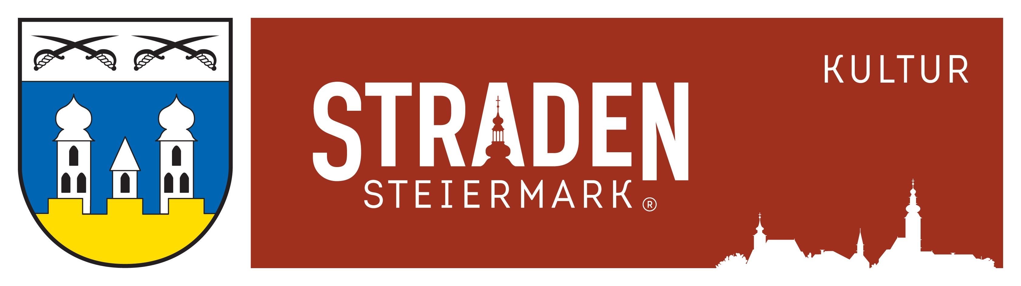 Trade Steiermark Logo mit einem Kirchturm in der Mitte des 'A', auf rotem Hintergrund.