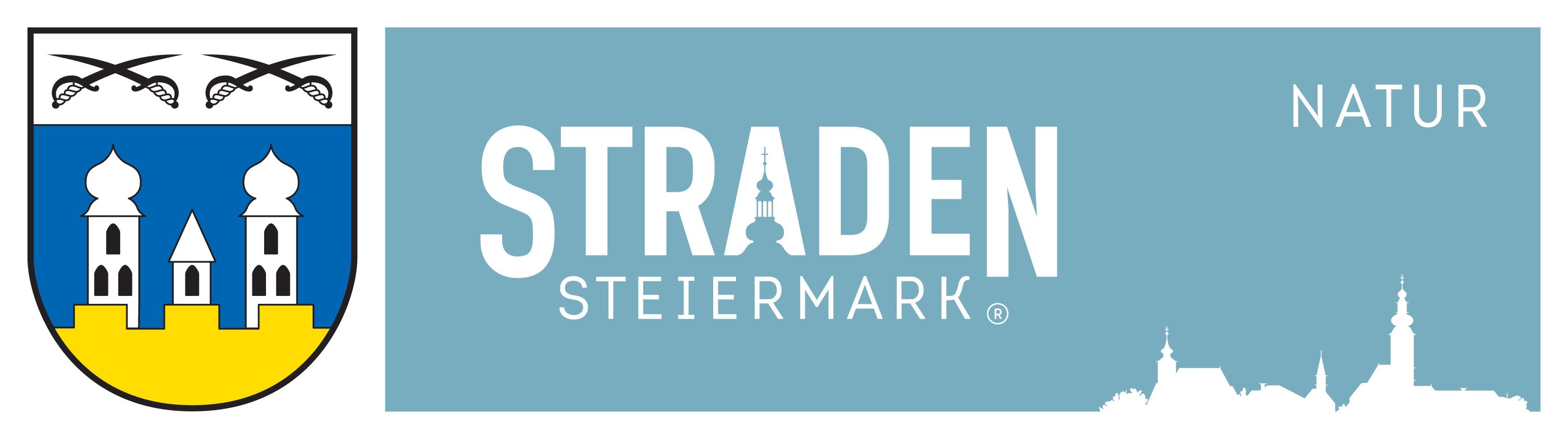 Das TRADE STEIERMARK Logo zeigt einen stilisierten Kirchturm mit einem Kreuz oben, vor einem blauen Hintergrund. Der Text 'TRADE' ist in fetten weißen Buchstaben, während 'STEIERMARK' in kleineren weißen Buchstaben darunter steht. Ein eingetragenes Warenzeichen-Symbol ist am Ende zu sehen.