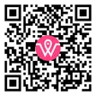 Ein schwarz-weißer QR-Code mit einem roten Kreis und einem weißen Buchstaben 'V' in der Mitte.