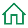 Ein grünes Haussymbol wird auf schwarzem Hintergrund angezeigt. Das Haus ist dreieckig mit einer rechteckigen Tür in der Mitte.