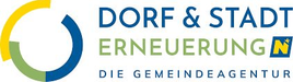 Das Logo für Dorf & Stadt Erneuerung, das einen blauen und grünen Kreis mit dem Text 'Dorf & Stadt Erneuerung' und 'Die Gemeindeagentur' darunter zeigt.