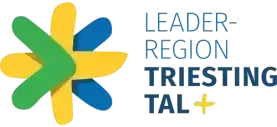 Auf schwarzem Hintergrund ist links ein gelbes und blaues Blumendesign und rechts der Text 'Leader Region Tristing Dai' zu sehen.