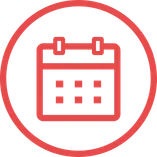 Roter Kreis mit Kalendersymbol in der Mitte des Symbols.