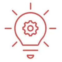 Eine einfache Illustration einer Glühbirne mit einem Zahnrad im Inneren, die eine Idee oder Innovation symbolisiert.