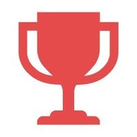 Ein roter Pokal mit zwei Henkeln und einem Stiel, der auf einem weißen Hintergrund steht.
