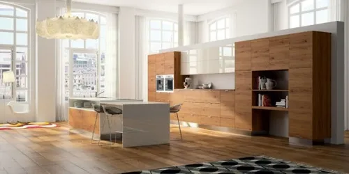 Indoors, Interior Design, Home Decor, Kitchen, Dining Room, Furniture, Wood, Sideboard, Chandelier, Cabinet