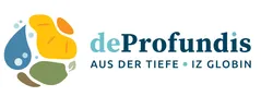 Das Logo für deProfun zeigt ein gelbes Objekt mit einem Blatt und dem Text 'AUS DER TIEFE IZ' in Blau.