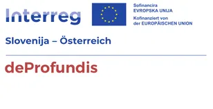 Logo für Interreg Slowenien-Österreich mit der EU-Flagge, kofinanziert von der Europäischen Union, mit 'deProfundis' am unteren Rand.