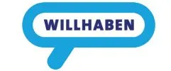 Blaues Sprechblasen-Symbol mit dem Wort 'WILLHABEN' in fettgedruckten Großbuchstaben geschrieben.
