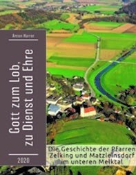 Buchcover mit dem Titel 'Gott zum Lob, zu Dienst und Ehre' mit einer Vogelperspektive auf eine ländliche Landschaft mit grünen Feldern, einem mäandrierenden Fluss und einem kleinen Dorf.