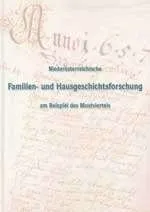 Ein Buchcover mit handgeschriebenem Text in deutscher Sprache. Der Titel lautet 'Familien- und Hausgeschichtsforschung am Beispiel des Münsterstein'.