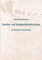 Ein Buchcover mit handgeschriebenem Text in deutscher Sprache. Der Titel lautet 'Familien- und Hausgeschichtsforschung am Beispiel des Münsterstein'.