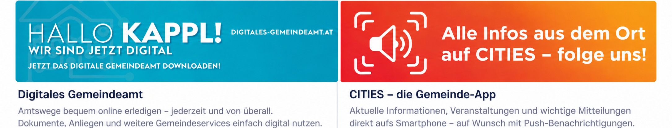 Eine digitale Werbung für ein Gemeindeamt, die Nutzer ermutigt, eine digitale Gemeindeamt-App herunterzuladen.