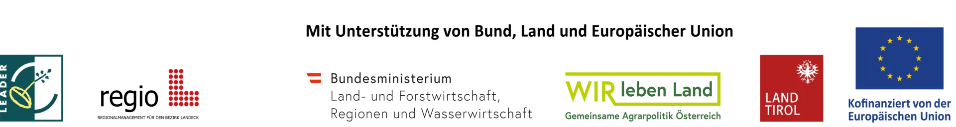 Ein Werbebanner mit dem Text 'Mit Unterstützung von Bund, Land und Europäischer Union' und Logos für das Bundesministerium für Ernährung und Landwirtschaft und eine gemeinsame Agrarpolitik.