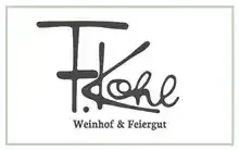 Das Bild zeigt ein Logo für T.Kohle mit einem stilisierten Buchstaben 'T' und 'Kohle' in kursiver Schrift, darunter der Text 'Weinhof & Feiergut' auf weißem Hintergrund.