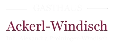 Ein pixeliges Logo mit dem Text 'Ackerl-Windisch' in fetten roten Buchstaben auf schwarzem Hintergrund. Das Design enthält einen weißen Rand.