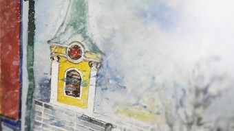Bild enthält, Bell Tower, Tower, Art, Painting, Clock Tower, Monastery, Outdoors, Nature, Snow, Cross