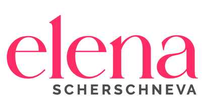 Das Logo für Elena Scherschneva mit einem stilisierten roten 'e' und 'na' in einer modernen, fettgedruckten Schrift. Der Hintergrund ist weiß.
