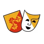 Ein stilisiertes Bild von zwei Masken, eine gelb mit einem roten und weißen Muster und die andere weiß mit einem gelben Umriss.