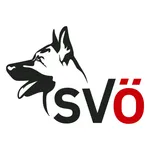 Ein schwarz-weißes Profil eines deutschen Schäferhundes mit den Buchstaben 'svo' in Rot und Schwarz darunter.