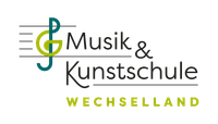 Schwarzer Hintergrund mit weißem und gelbem Text, der 'Musik & Kunstschule WECHSELA' lautet. Das Wort 'Musik' ist weiß, 'Kunstschule' gelb und 'WECHSELA' weiß.